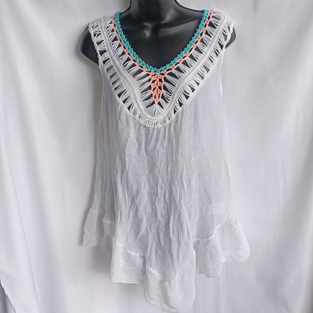 Dasayo Boho Crochet Top Beach Cover Up  Medium/Large Costal Festival, 23" PTP